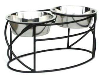 Oval Cross Double Raised Feeder - Medium/White