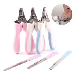 2Pcs/set Pet Grooming Tools Stainless Steel Nail Clippers Dogs Cats Nail Scissor Nail Cutter Puppy Kitten Grooming Nail Grinder (Color: pink)