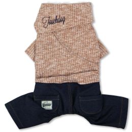 Touchdog Vogue Neck-Wrap Sweater and Denim Pant Outfit (Color: Peach)